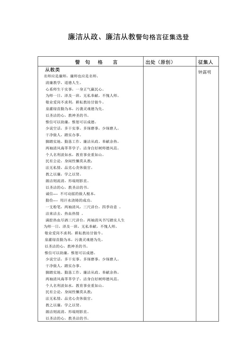 廉洁从政廉洁从教警句格言