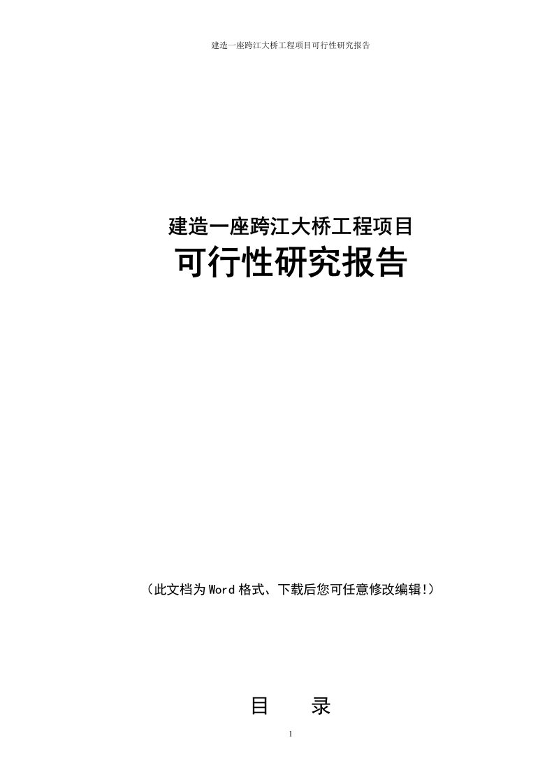 建造一座跨江大桥工程项目可行性研究报告