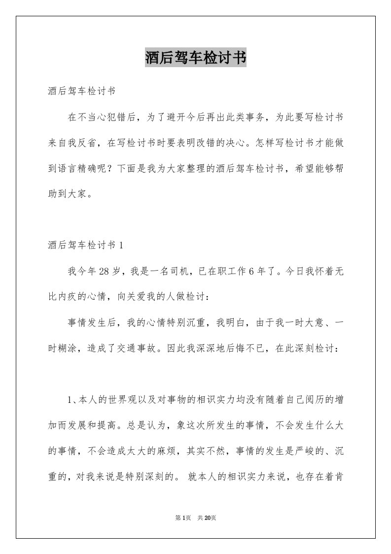 酒后驾车检讨书汇编