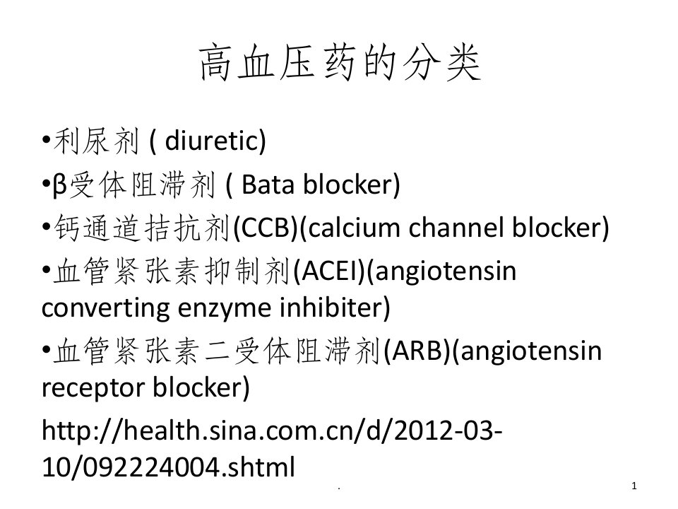 高血压药分类及其代表药物ppt课件