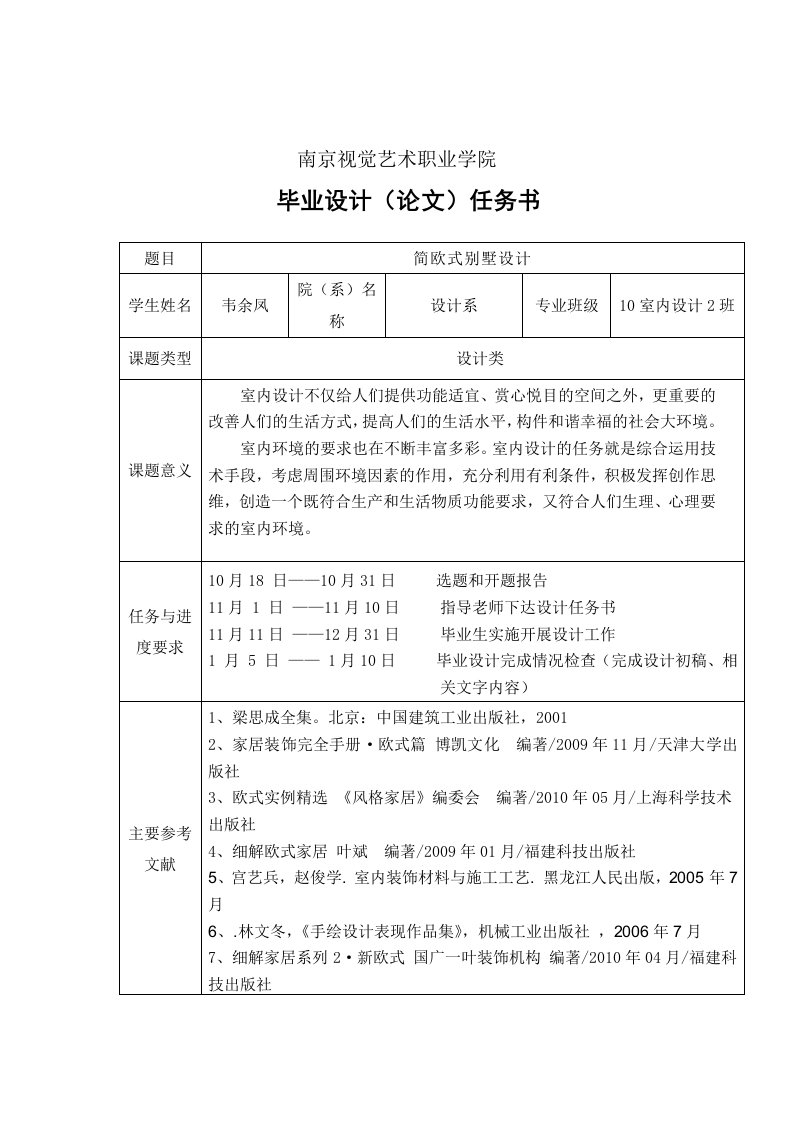 室内毕业设计简欧别墅开题报告