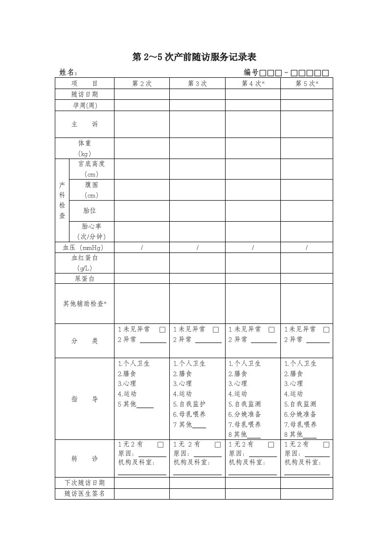 第2～5次产前随访服务记录表