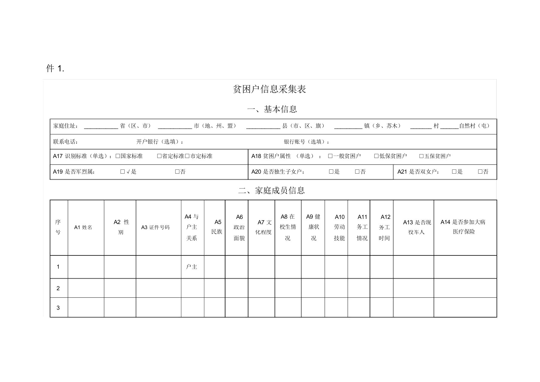 贫困户信息登记表