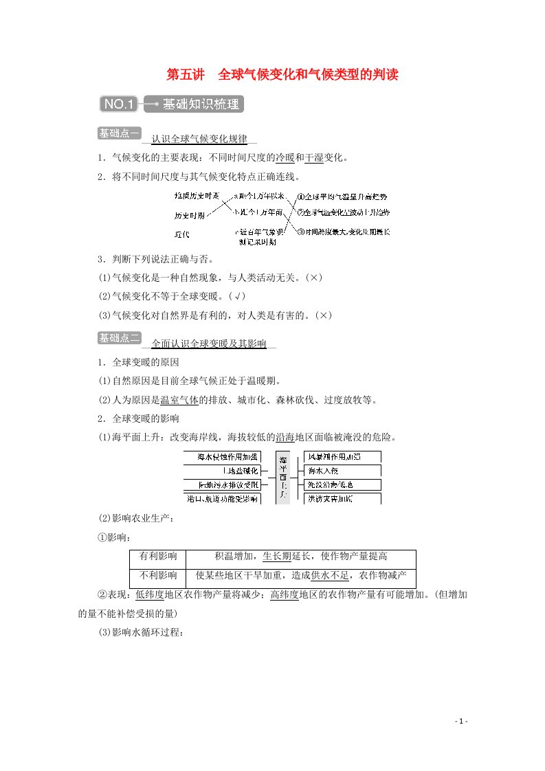 2021高考地理一轮复习第二章地球上的大气第五讲全球气候变化和气候类型的判读学案