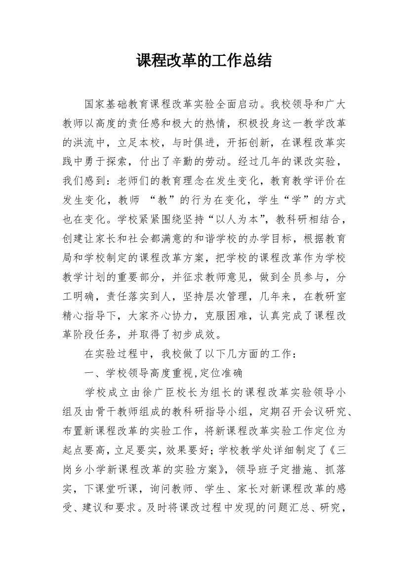 课程改革的工作总结