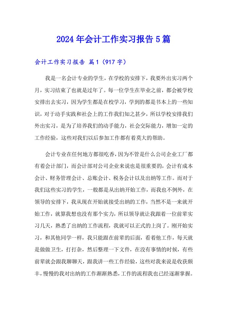 2024年会计工作实习报告5篇