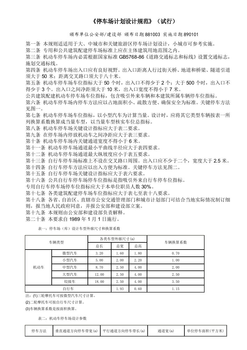 2021年停车场重点规划设计基础规范