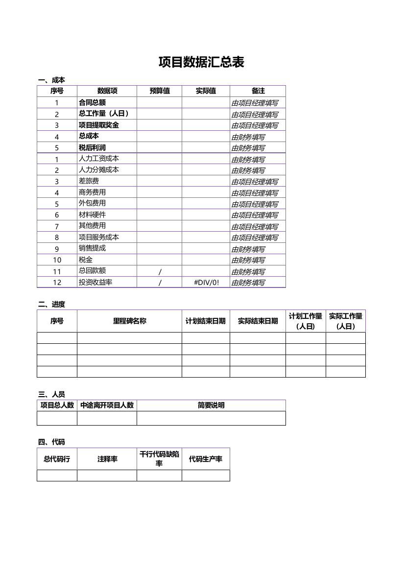 项目数据汇总表