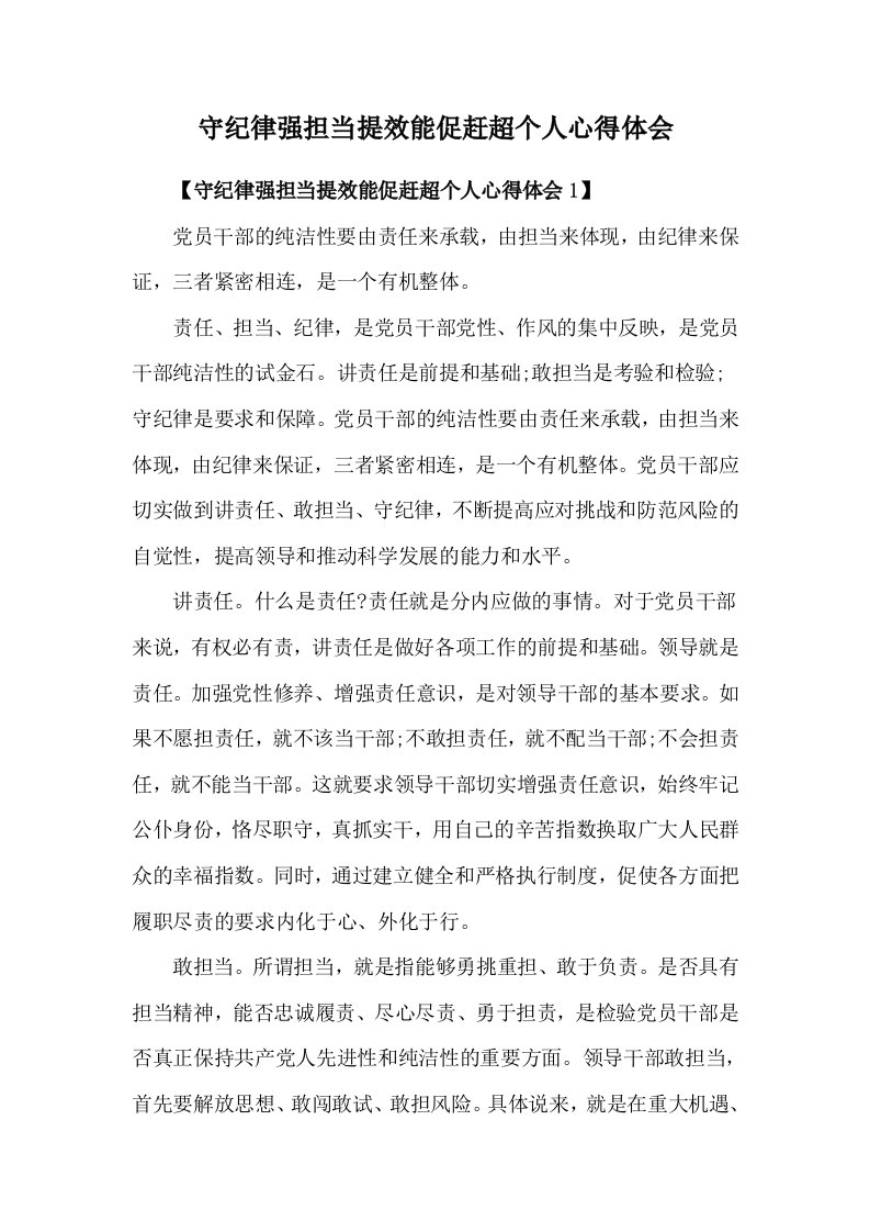 守纪律强担当提效能促赶超个人心得体会