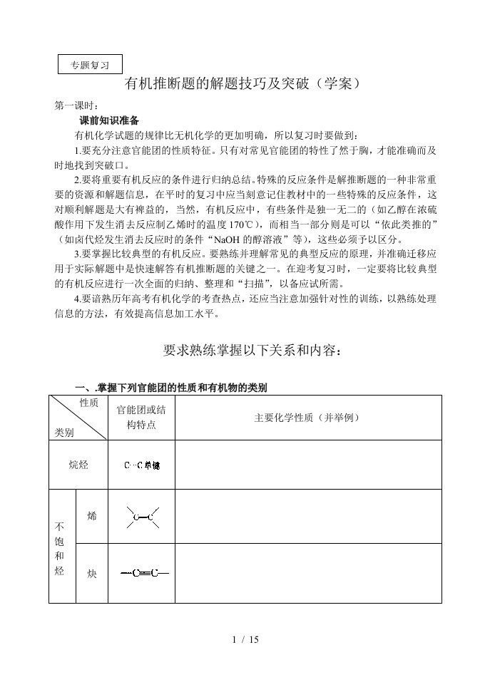 高三化学有机推断题的解题技巧与突破