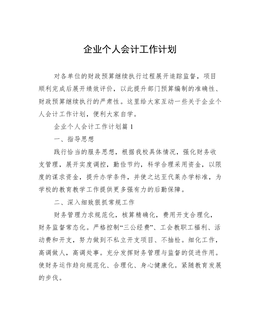 企业个人会计工作计划