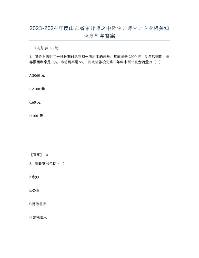 2023-2024年度山东省审计师之中级审计师审计专业相关知识题库与答案