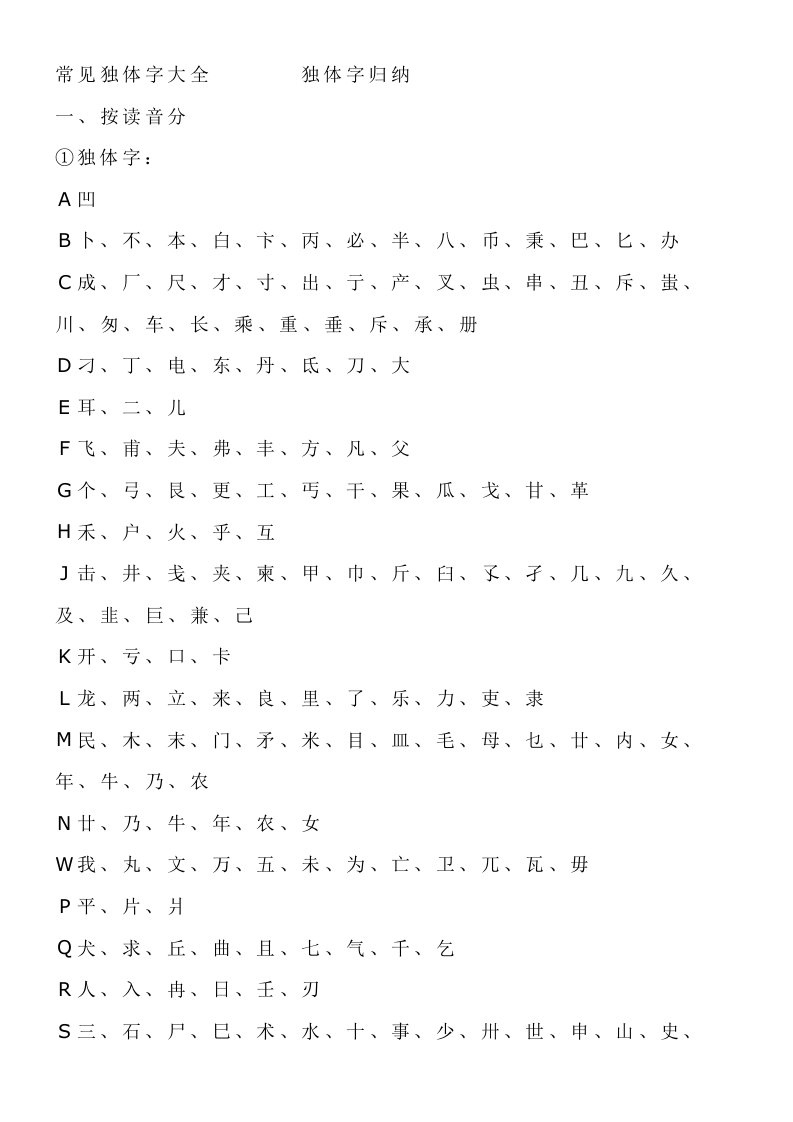 常见独体字大全