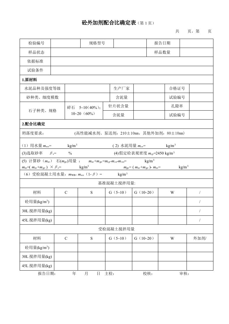 073外加剂砼配合比计算记录(质量法)