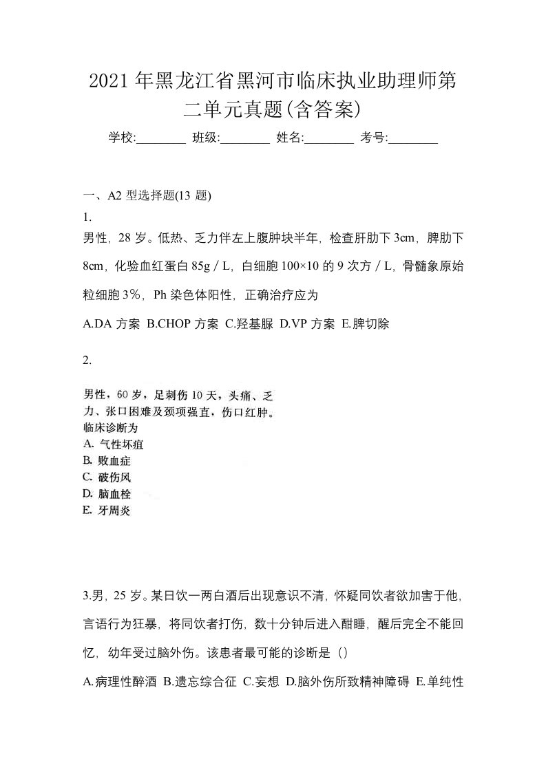 2021年黑龙江省黑河市临床执业助理师第二单元真题含答案