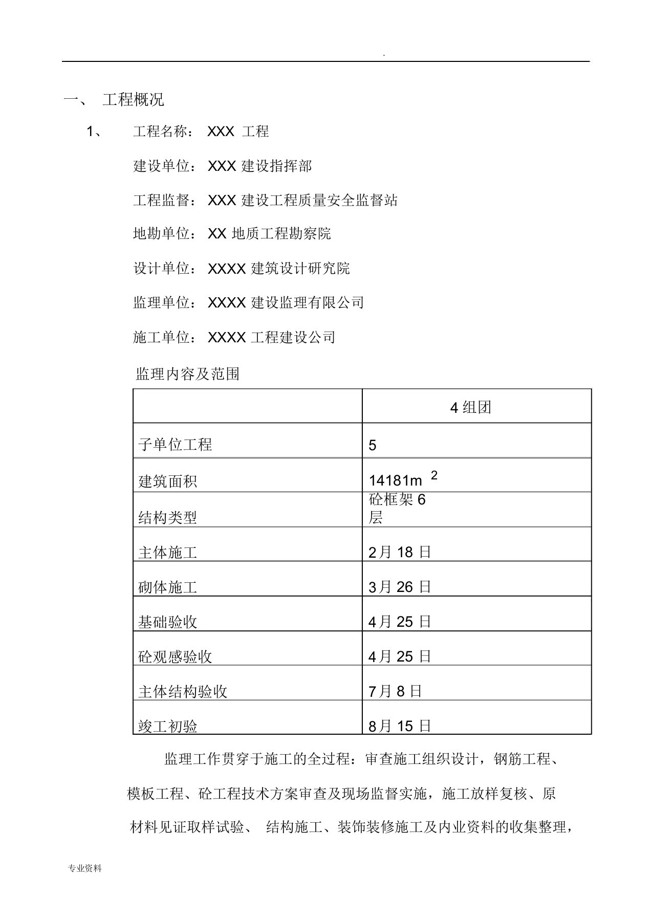 房建工程验收监理评估报告范本