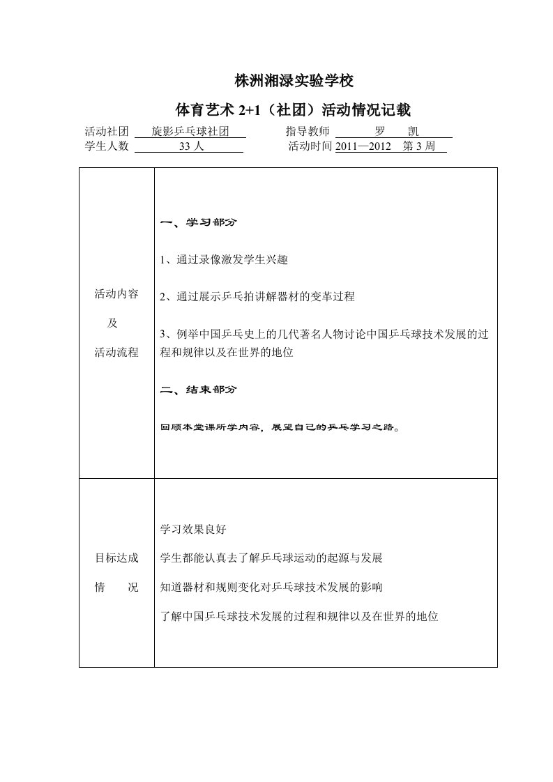 乒乓球社团活动记录