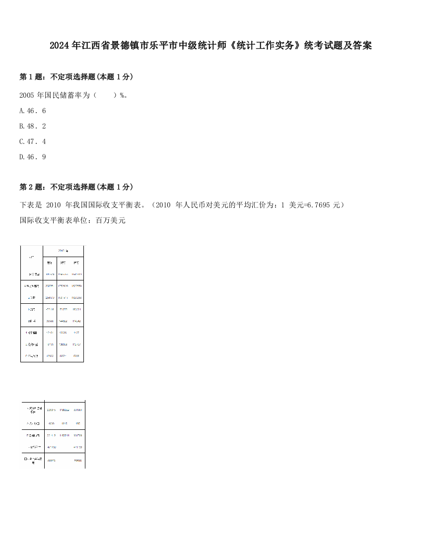 2024年江西省景德镇市乐平市中级统计师《统计工作实务》统考试题及答案