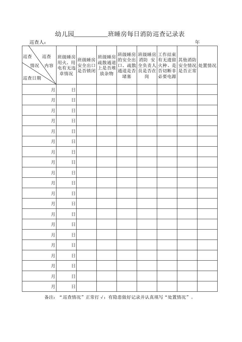 幼儿园消防巡查记录表