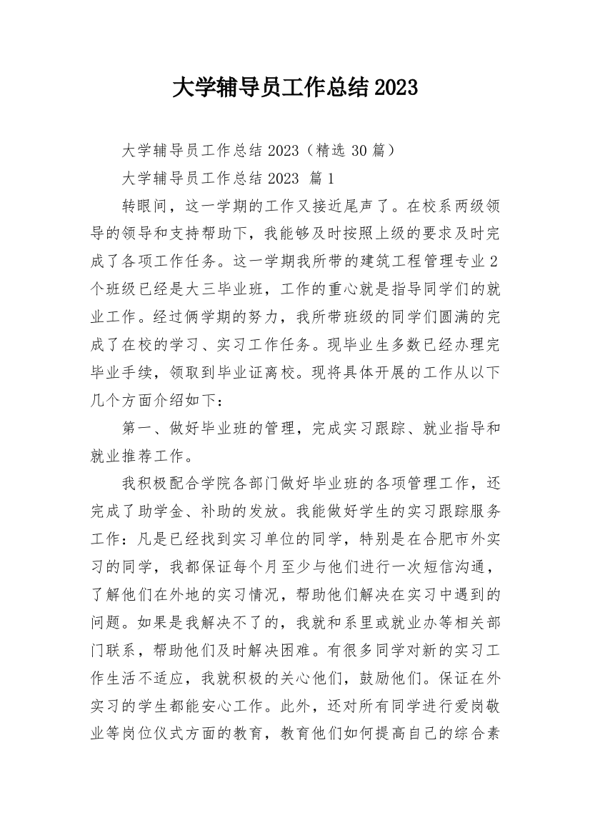 大学辅导员工作总结2023_2