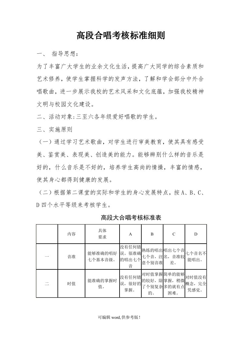 大合唱社团考核标准细则