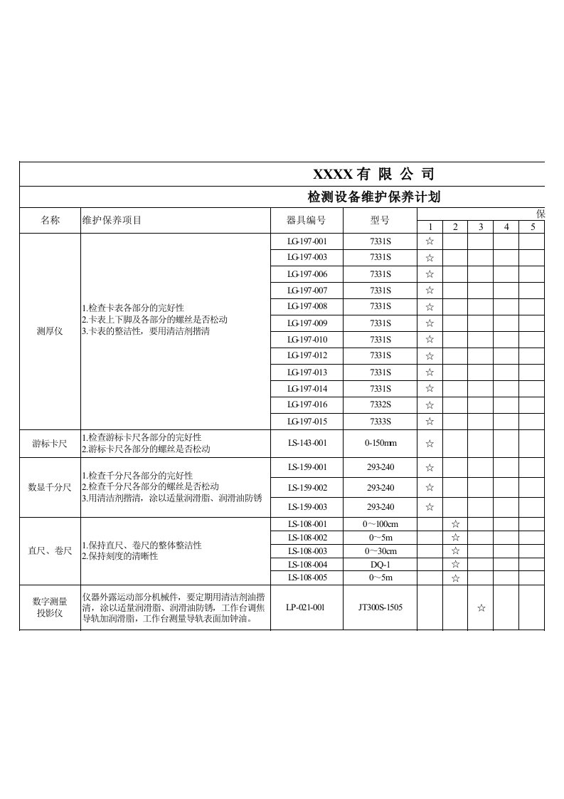 检测设备维护保养计划表