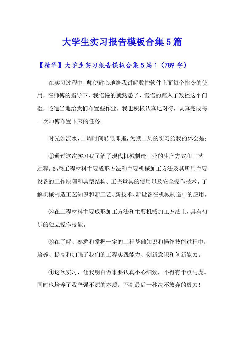 大学生实习报告模板合集5篇6（精选）