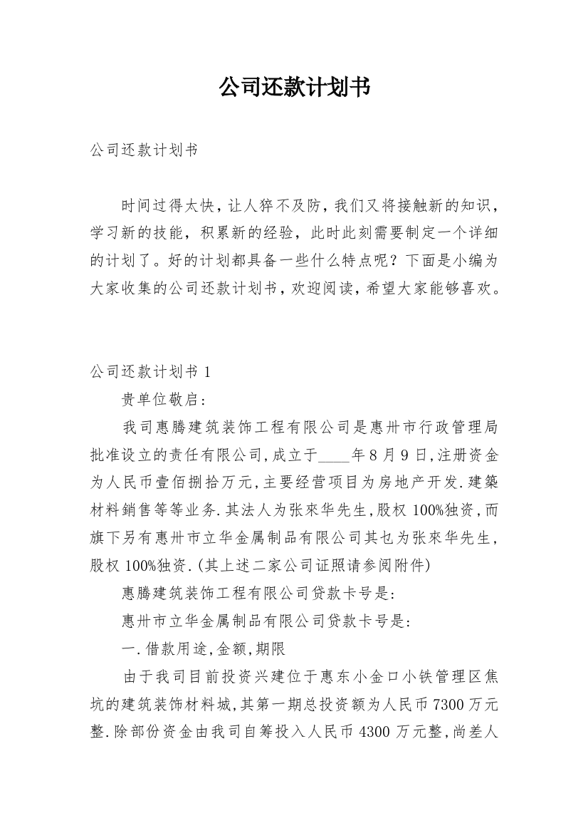 公司还款计划书