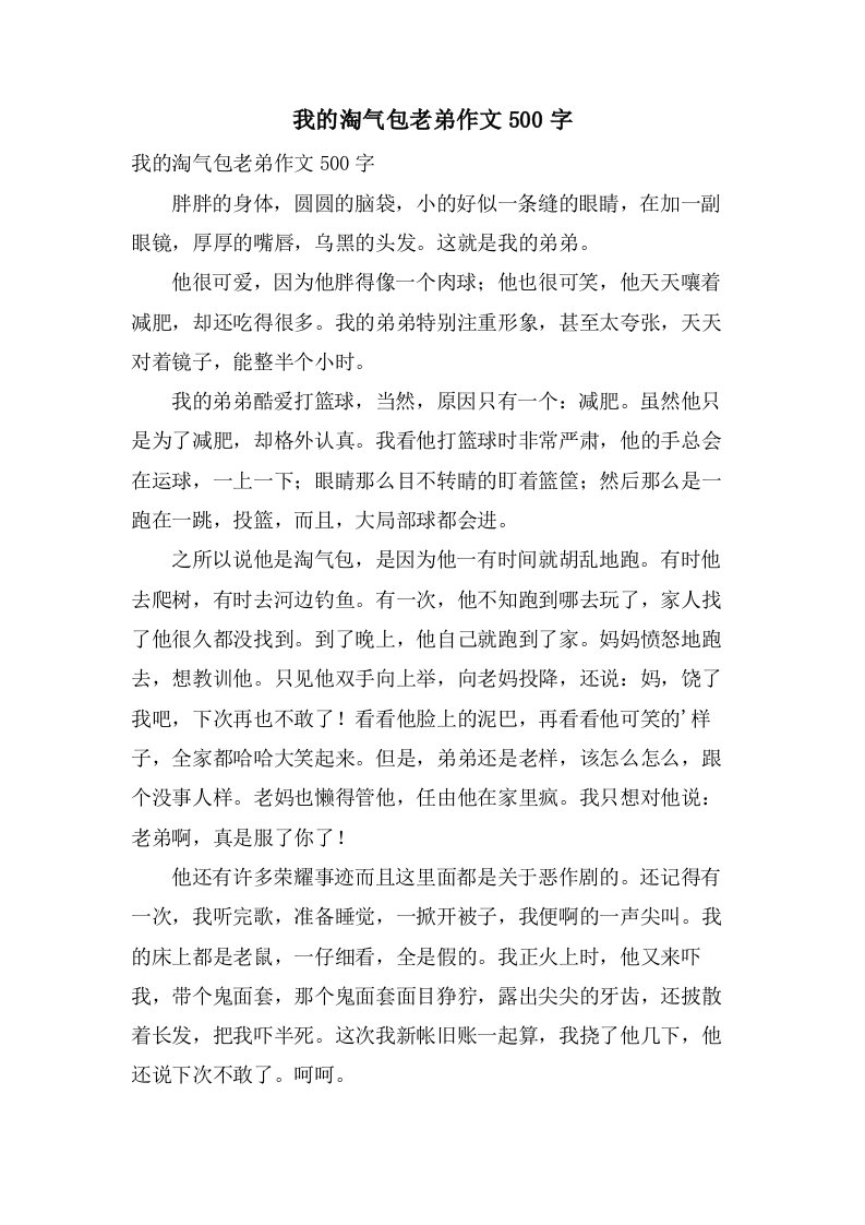 我的淘气包老弟作文500字