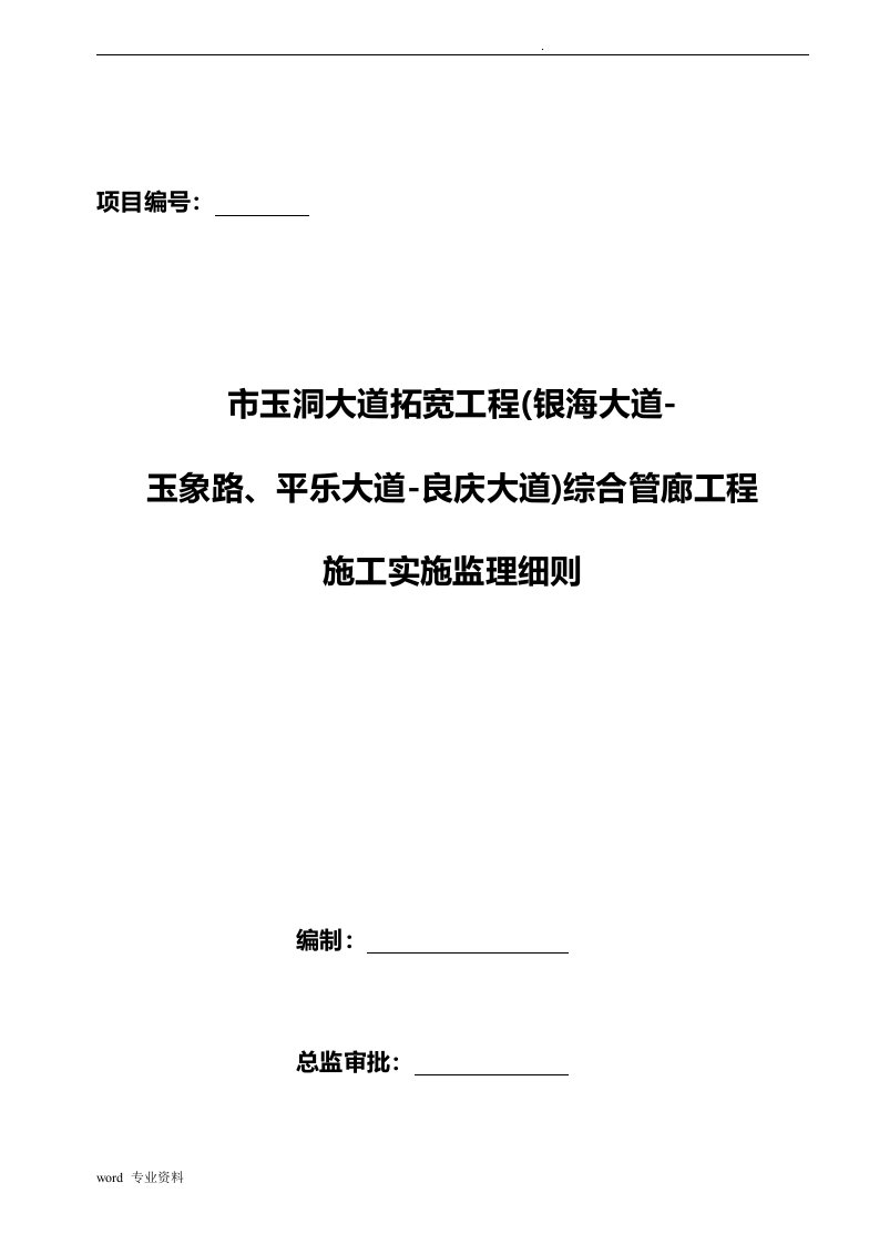 综合管廊工程施工监理实施细则