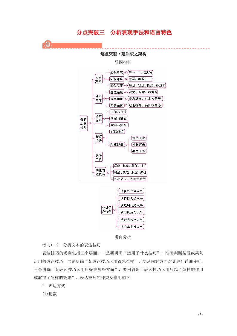 2022版高考语文一轮复习专题四散文类文本阅读分点突破三分析表现手法和语言特色学案