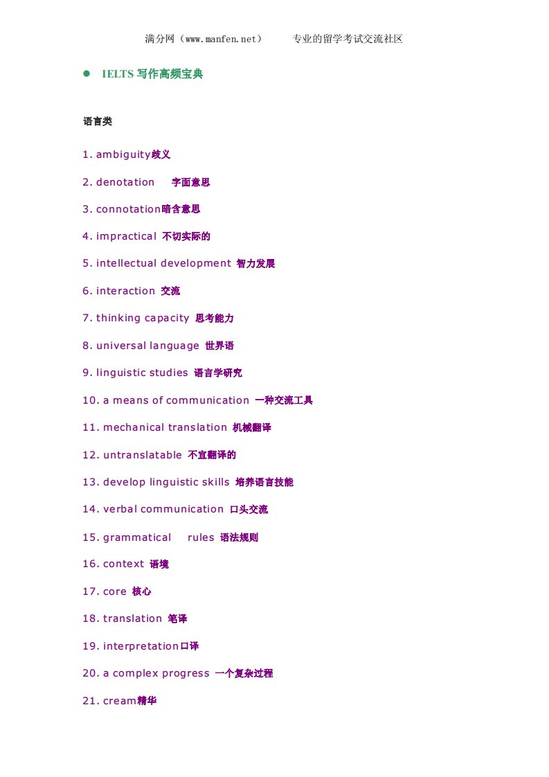 雅思写作常用词汇表-语言类