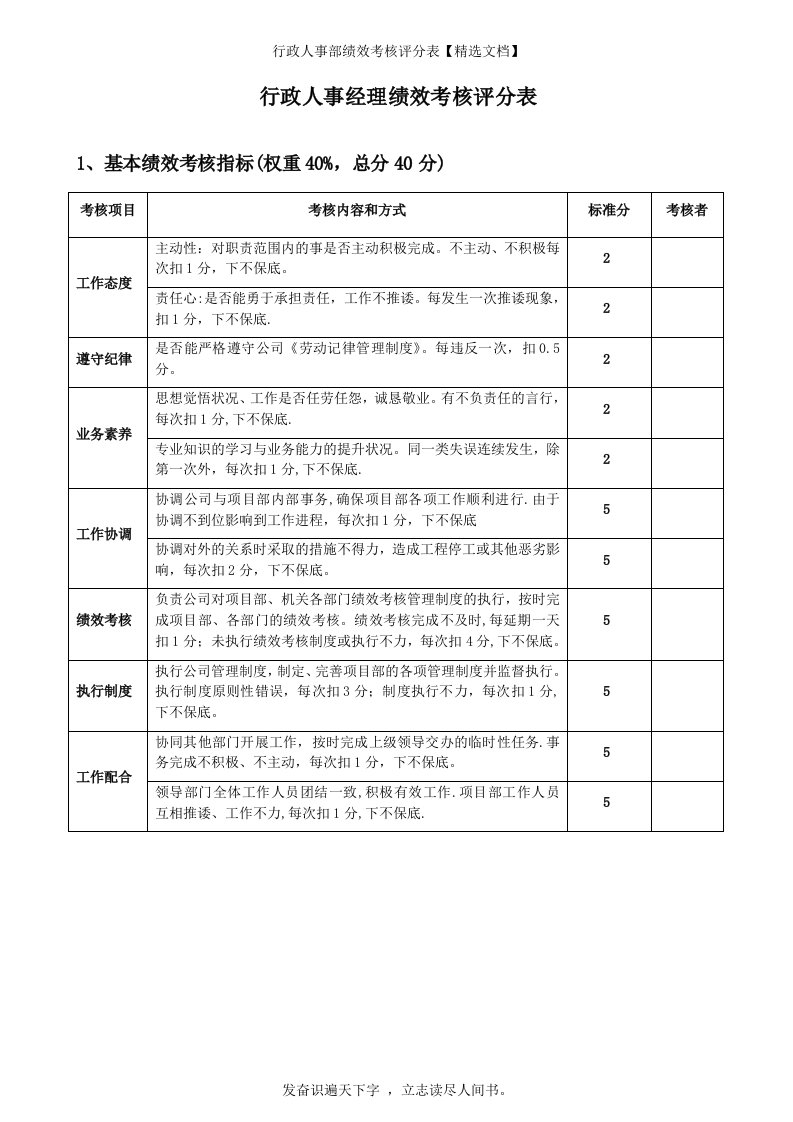 行政人事部绩效考核评分表【精选文档】