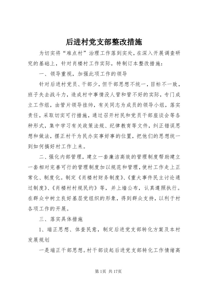 3后进村党支部整改措施