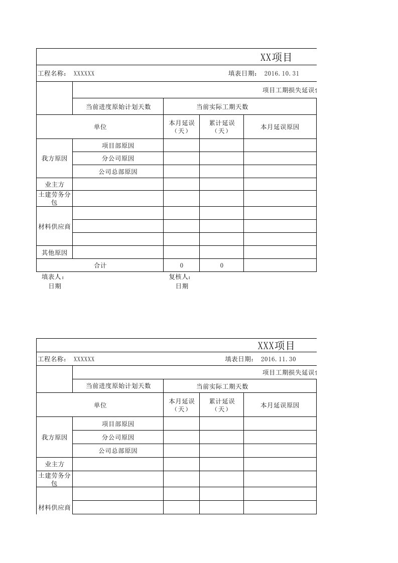 工期延误管理台账