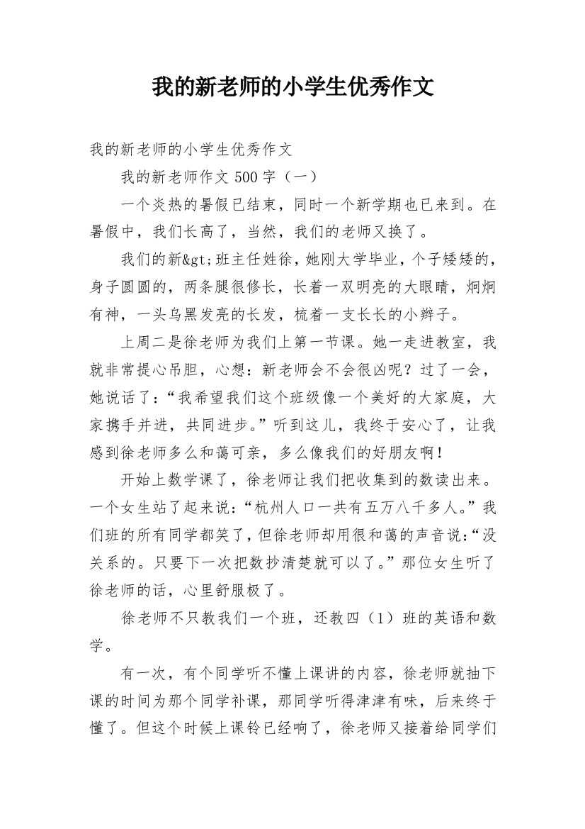 我的新老师的小学生优秀作文