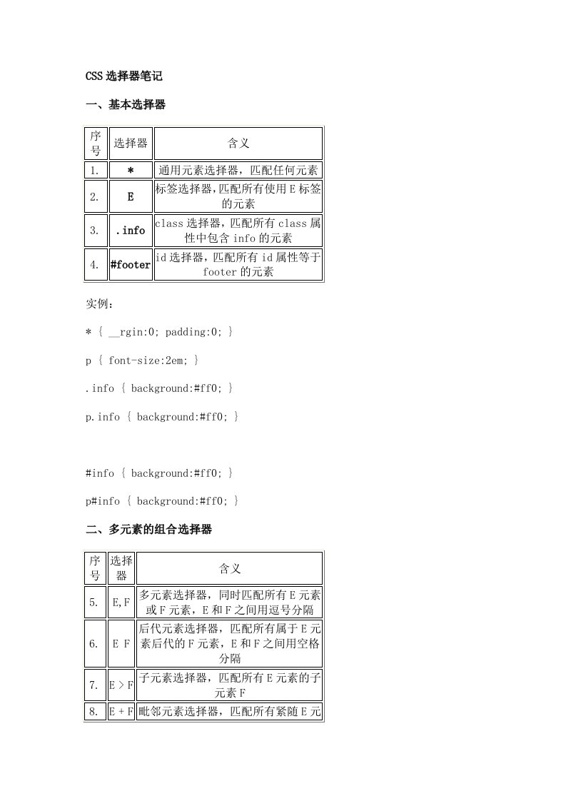 CSS选择器笔记