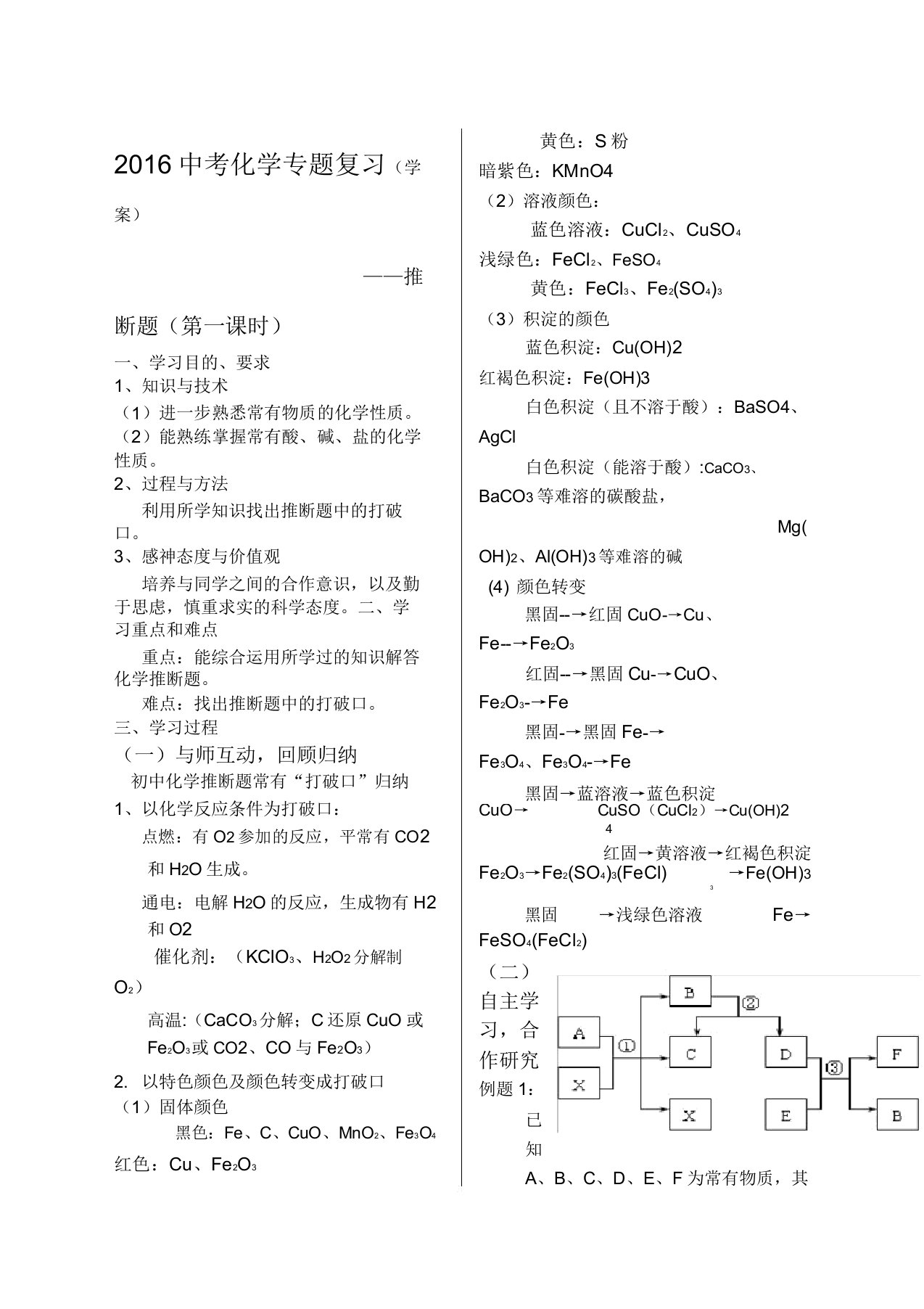 九年级化学专题复习推断题学案