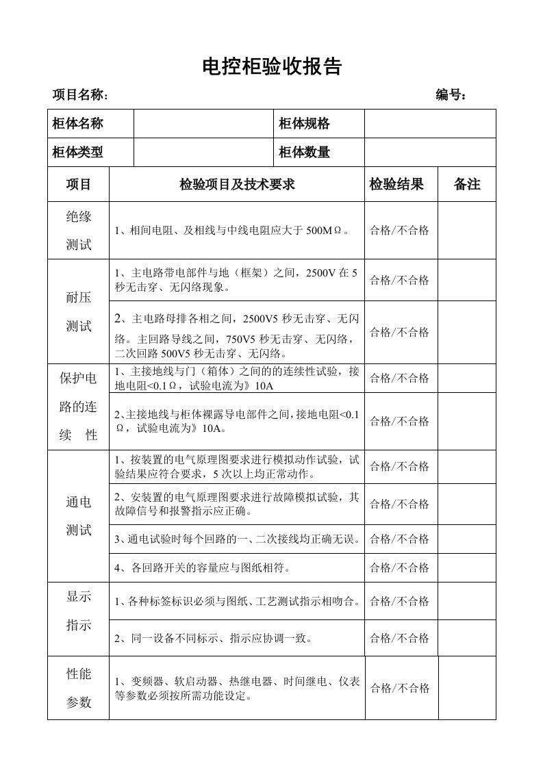 配电柜出厂检验报告