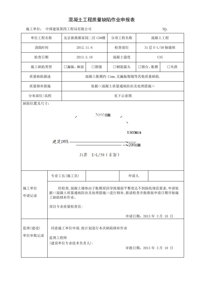 混凝土质量缺陷检查与处理相关表格