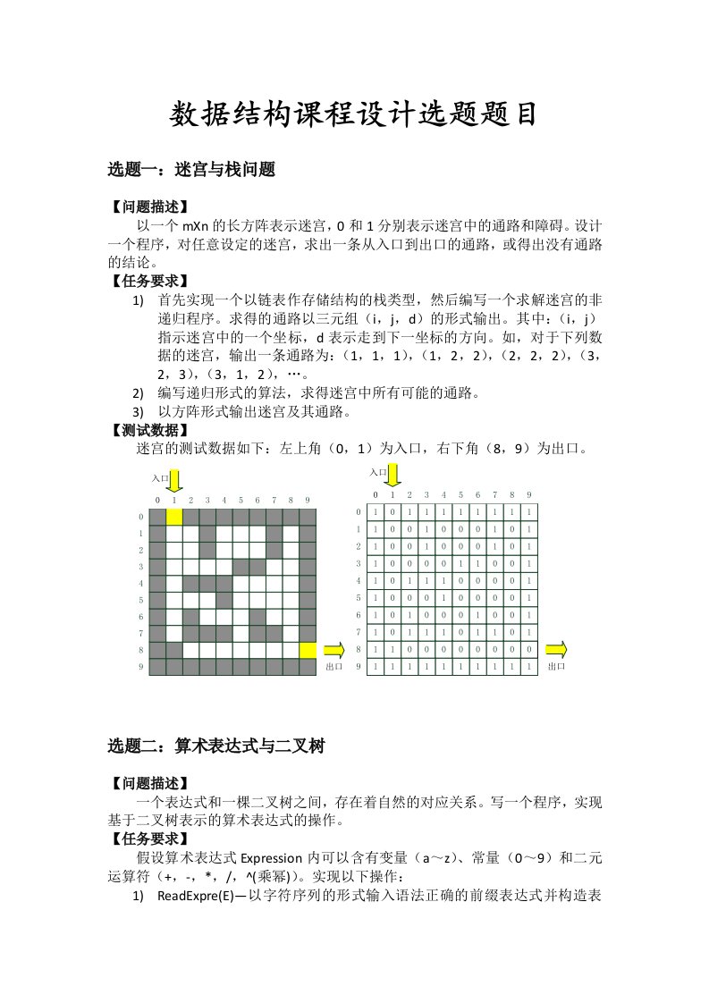 数据结构课程设计选题