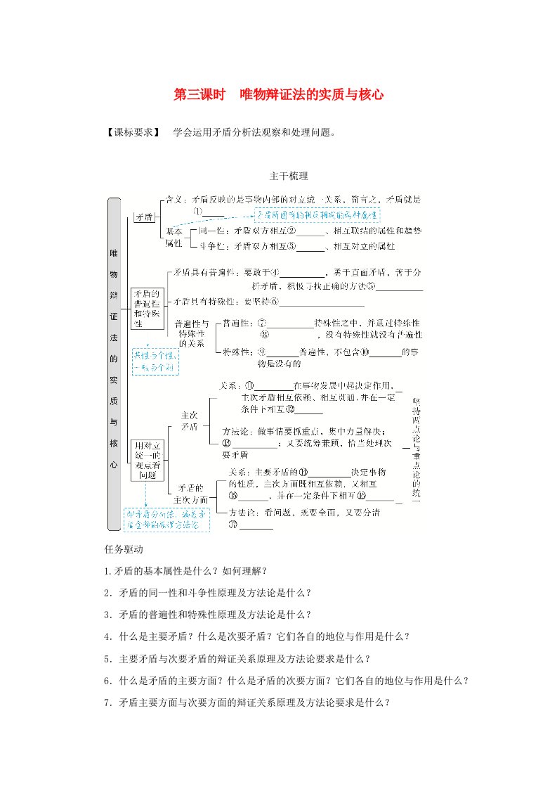 2025版高考政治全程一轮复习知识梳理必修4第一单元探索世界与把握规律第三课把握世界的规律第三课时唯物辩证法的实质与核心