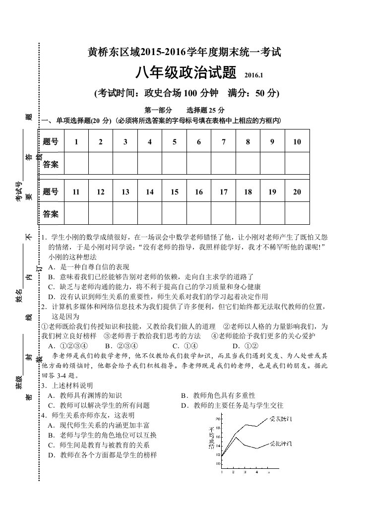 初二政治期末试卷及答案