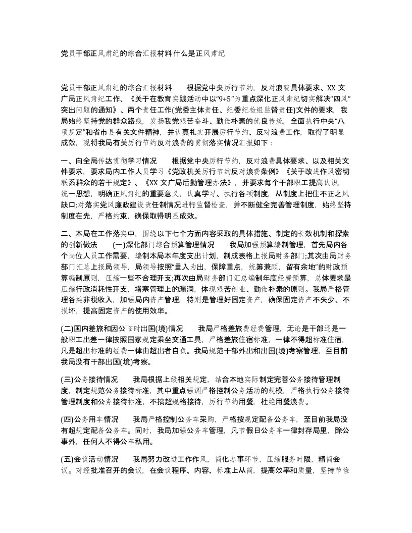 党员干部正风肃纪的综合汇报材料什么是正风肃纪