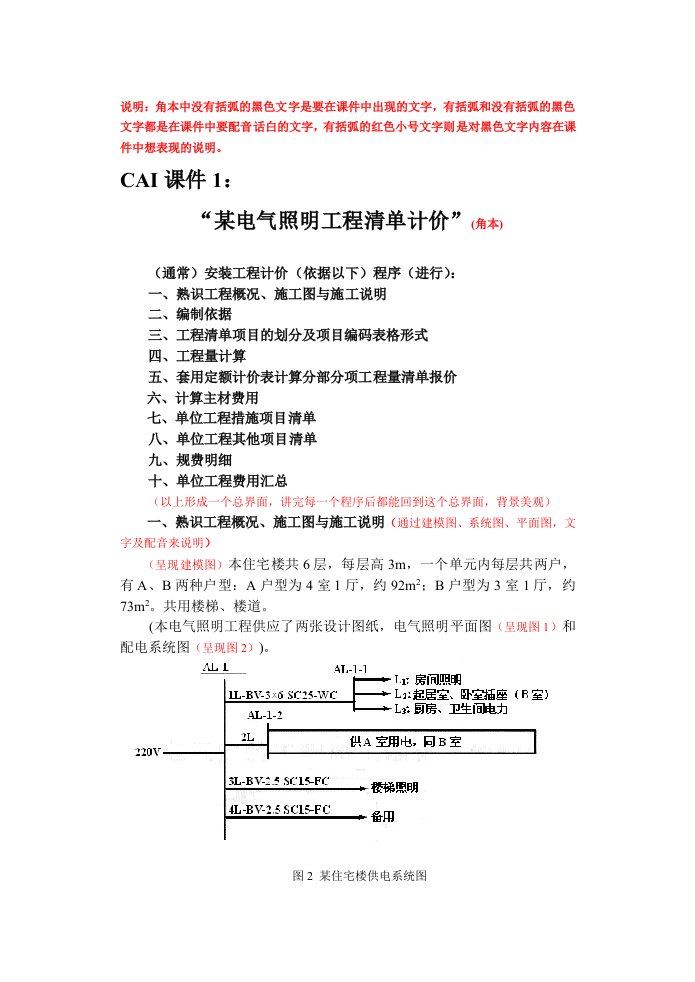 CAI课件1《某电气照明工程清单计价》角本