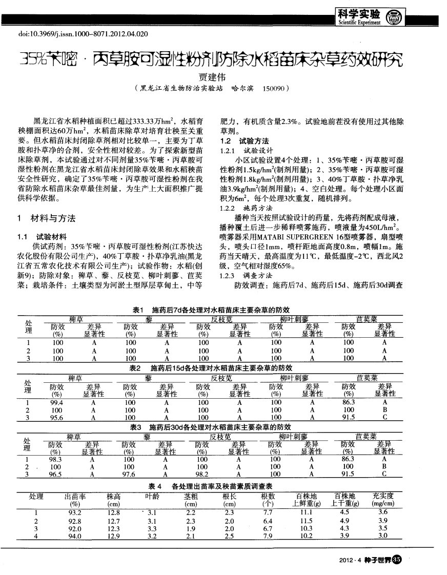 35%苄嘧·丙草胺可湿性粉剂防除水稻苗床杂草药效研究.pdf