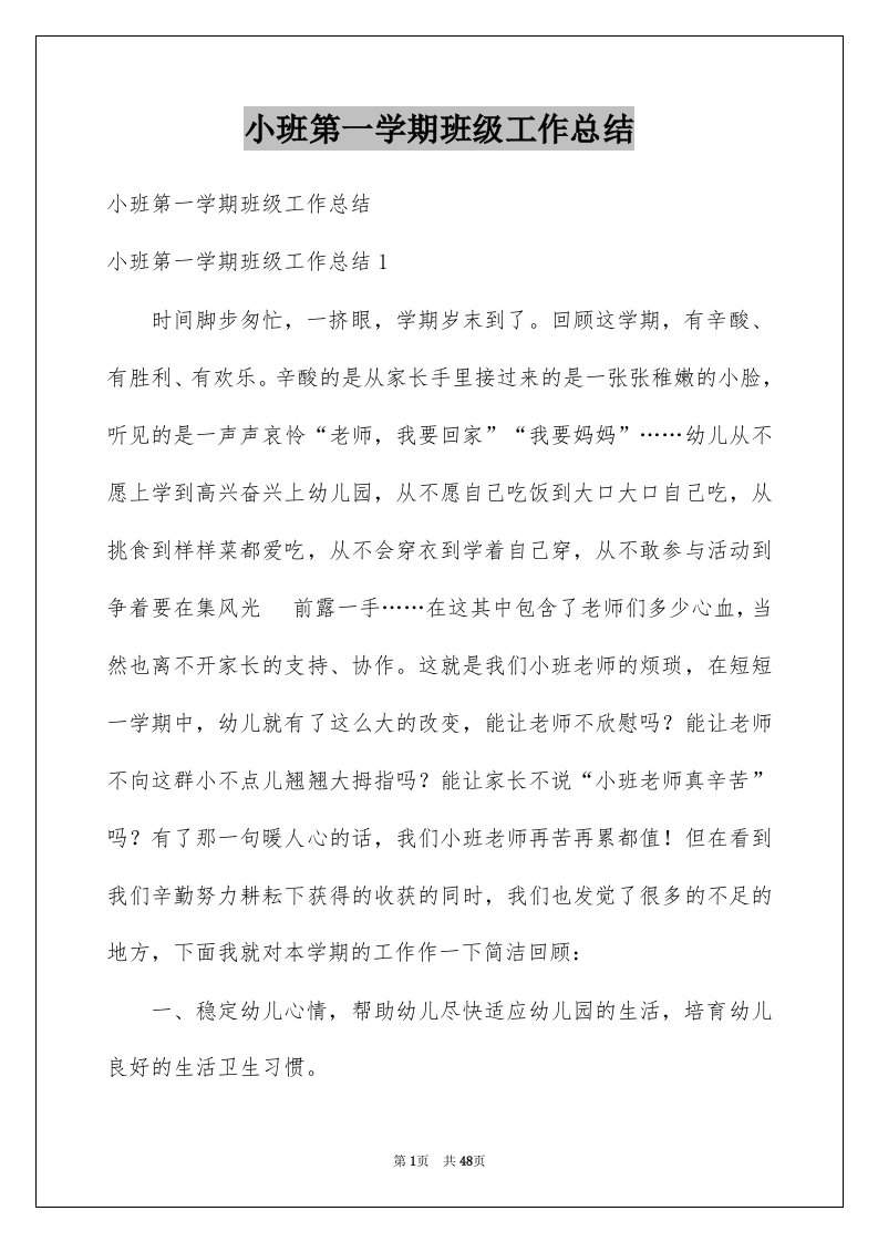 小班第一学期班级工作总结精选