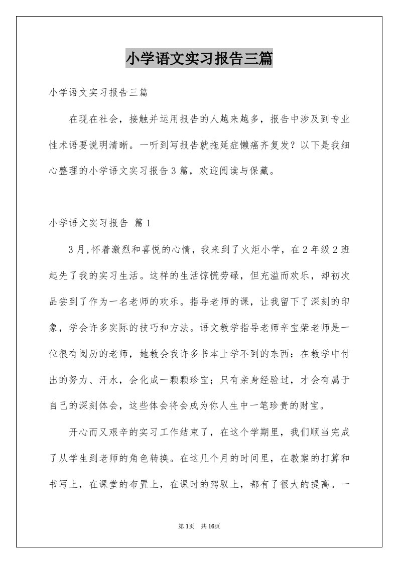 小学语文实习报告三篇例文