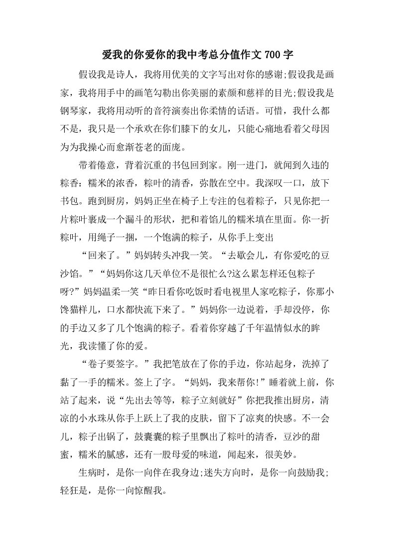 爱我的你爱你的我中考作文700字