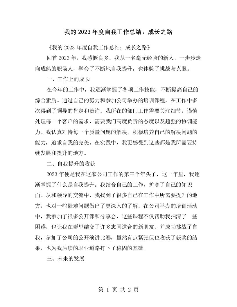 我的2023年度自我工作总结：成长之路